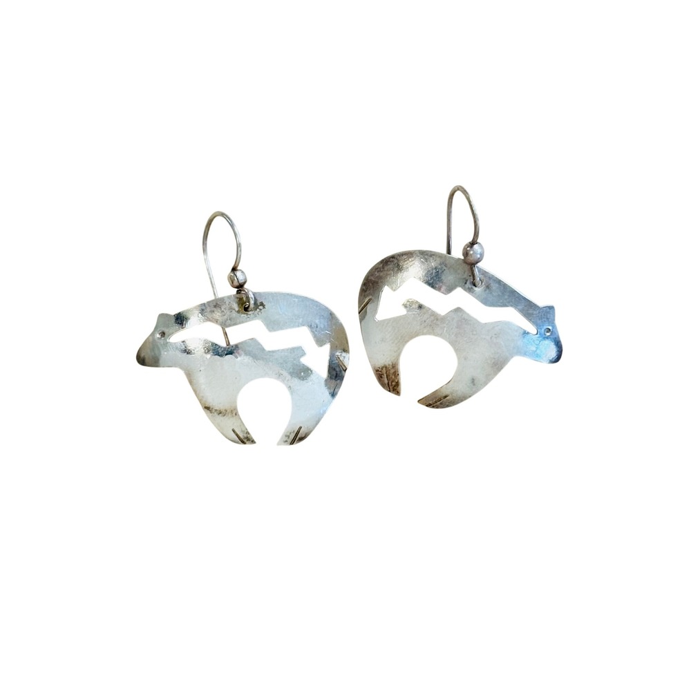 VTG Duane Tawahongva DT Spirit Bear Hopi Earrings Dangle Sterling 925 silver‎